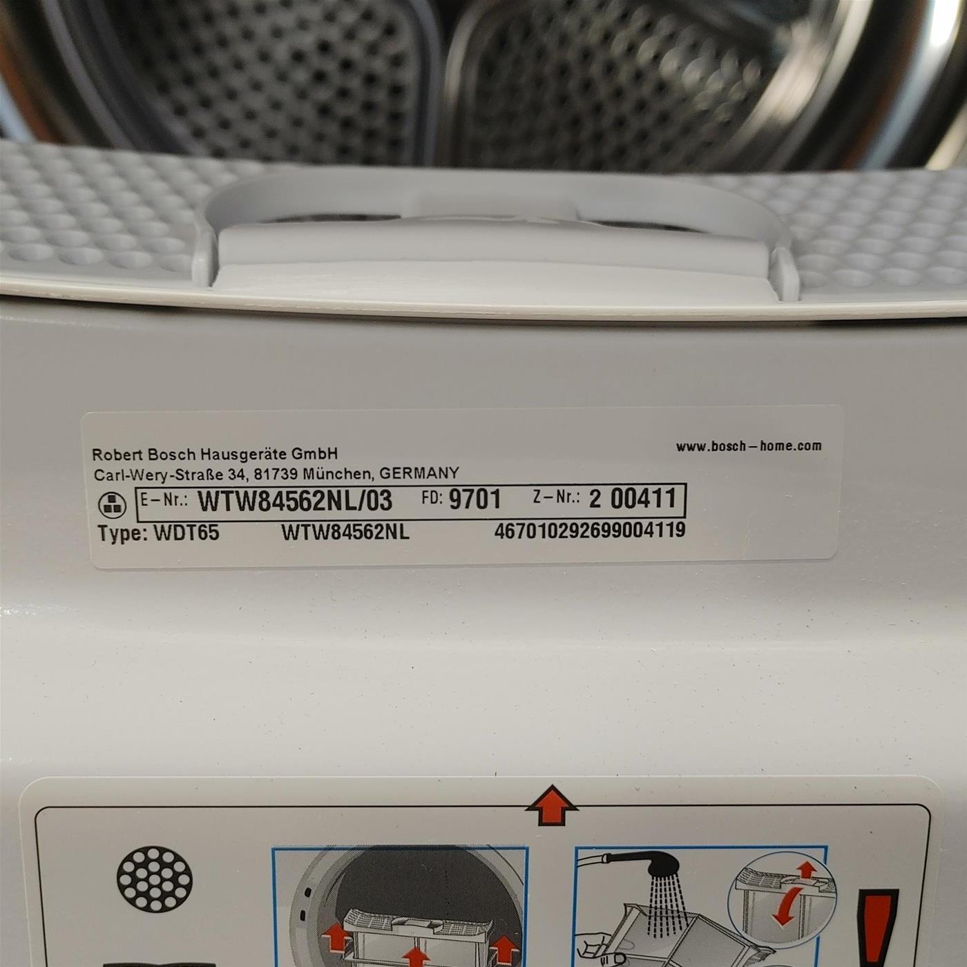 Asciugatrice Bosch WTW84562NL Pompa di Calore 9 kg A++ Bianco