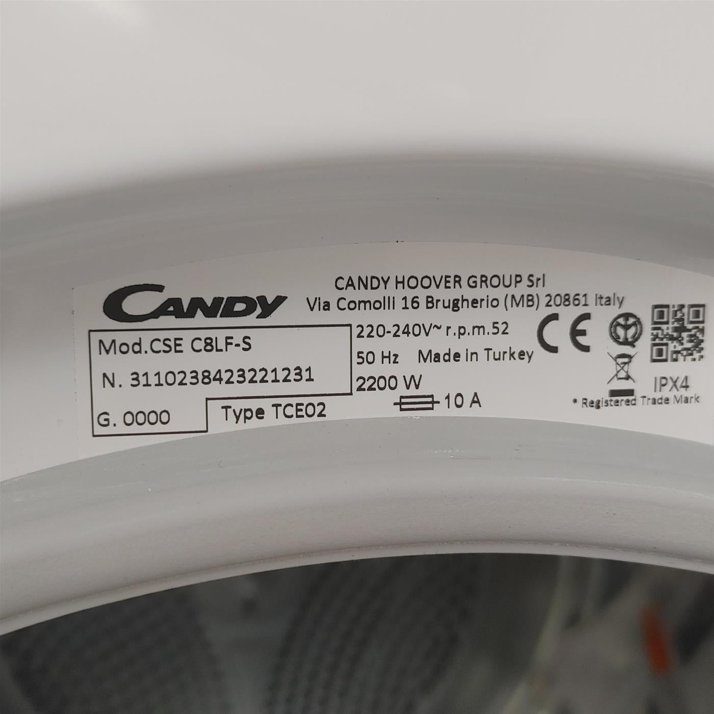 Asciugatrice Candy Smart CSEC8LF-80 Libera installazione Caricamento frontale 8 kg B Bianco