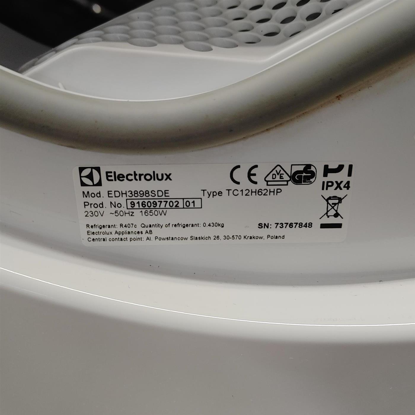 Asciugatrice Electrolux EDH3898SDE Libera installazione Caricamento frontale 9 kg A++ Bianco