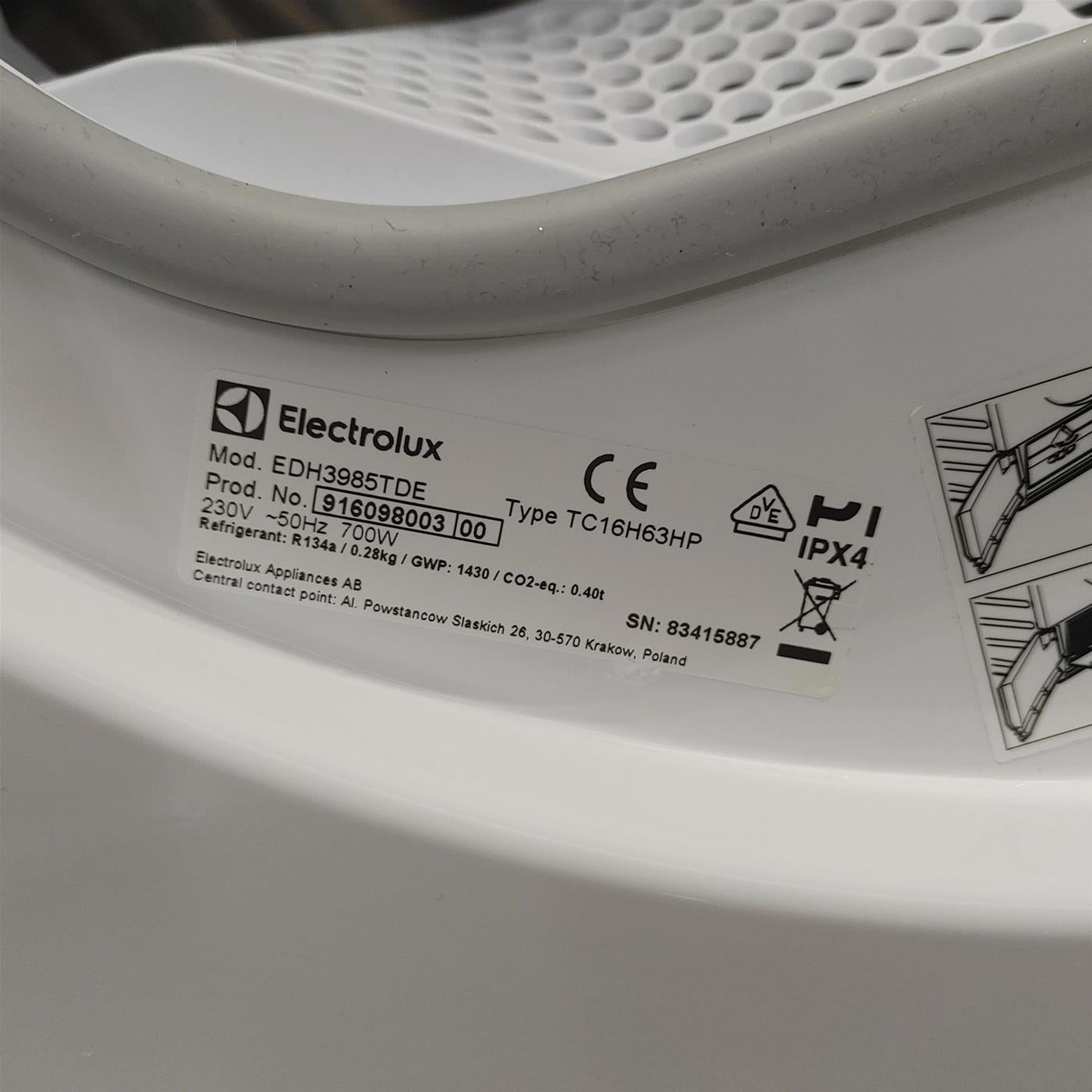 Asciugatrice Electrolux EDH 3985 TDE Libera installazione Caricamento frontale 8 kg A+++ Bianco