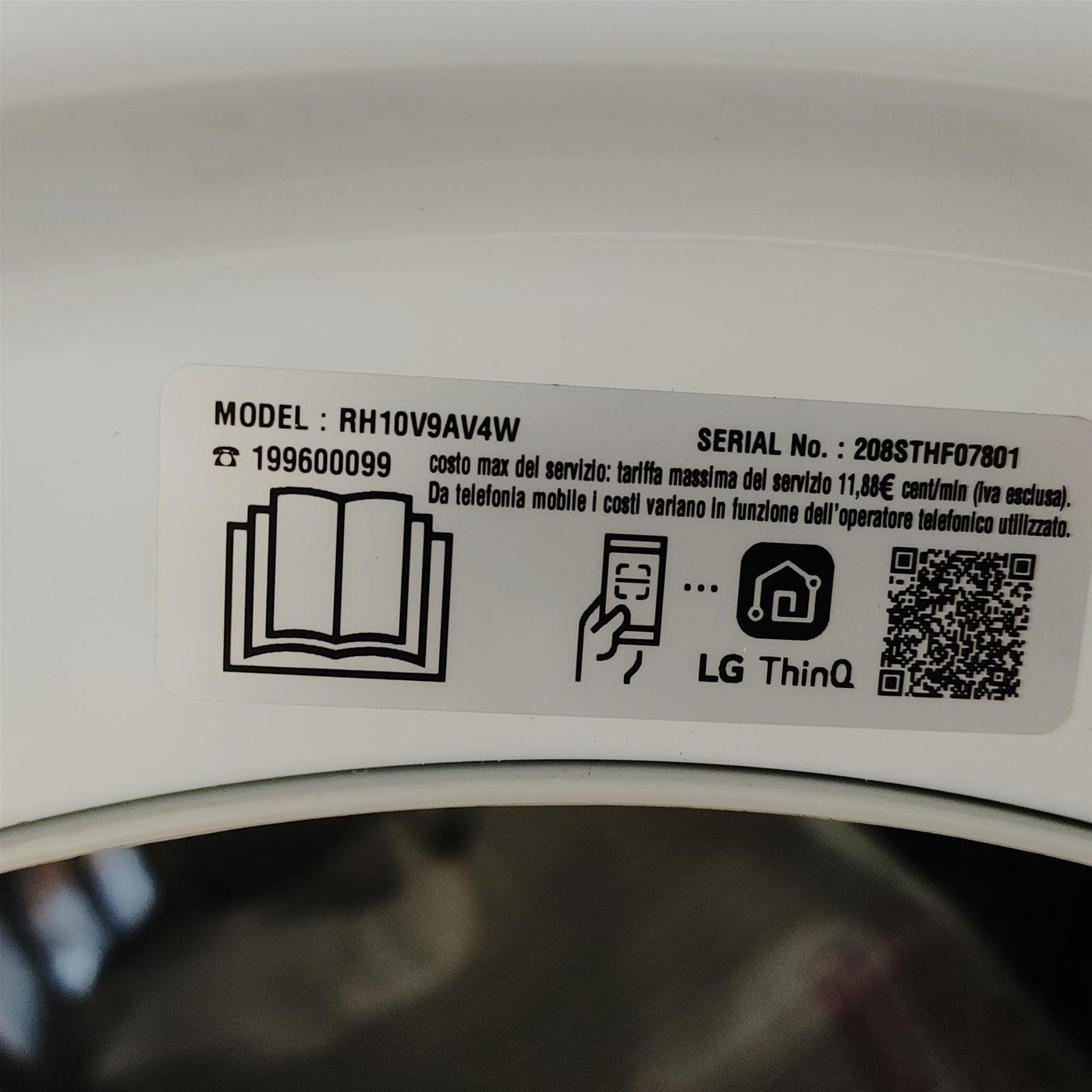 LG RH10V9AV4W asciugatrice Libera installazione Caricamento frontale 10 kg A+++ Bianco