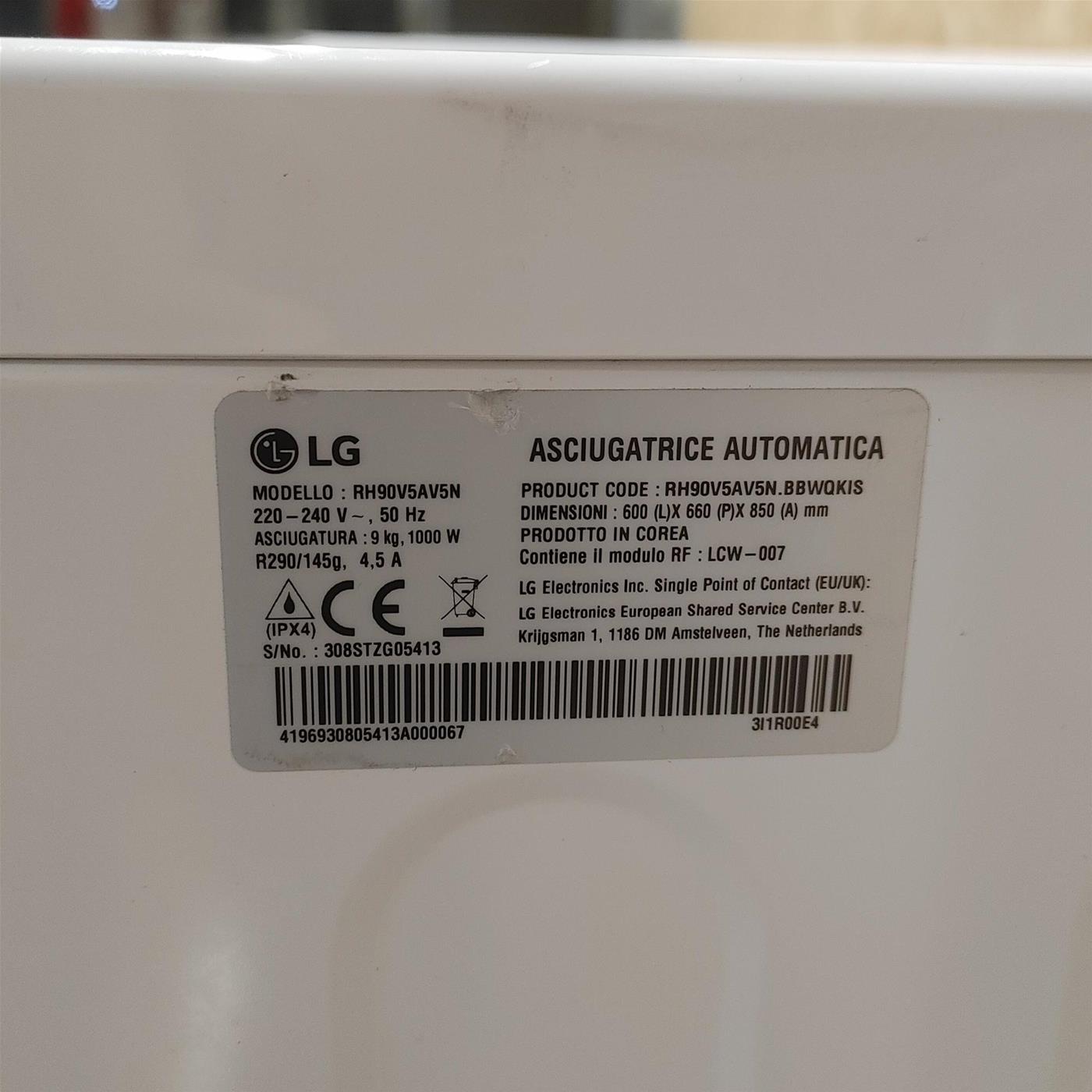 Asciugatrice LG RH90V5AV5N Libera installazione Caricamento frontale 9 kg A++ Bianco