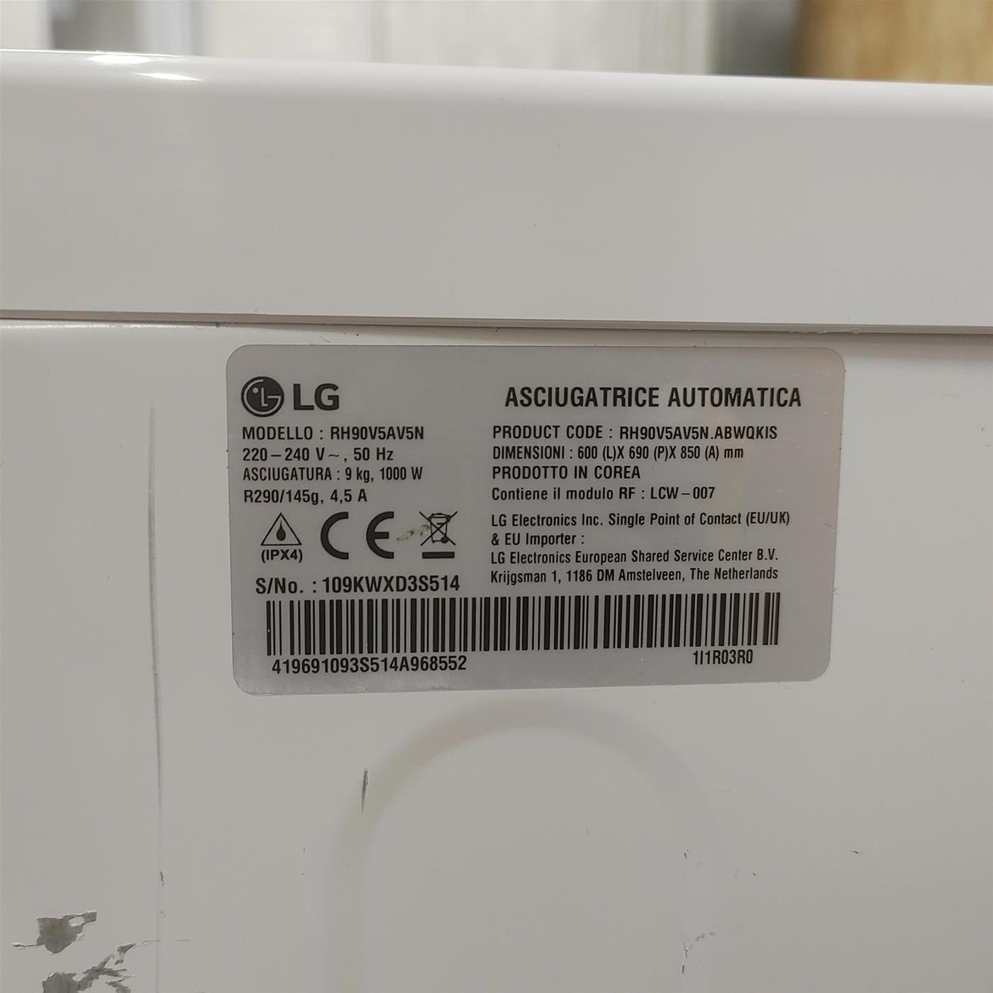 Asciugatrice intelligente LG RH90V5AV5N Libera installazione 9 kg