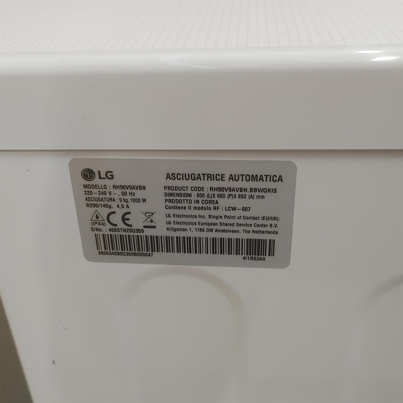 Asciugatrice LG RH90V9AVBN DUAL Inverter Condensatore autopulente 9 Kg