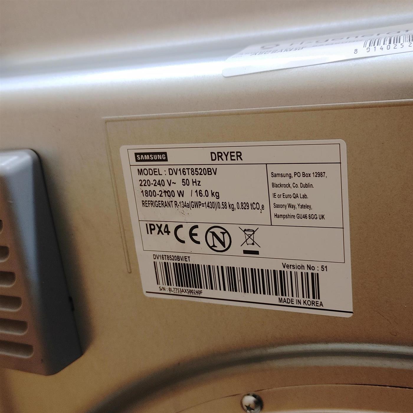 Asciugatrice Samsung DV16T8520BV 16 Kg