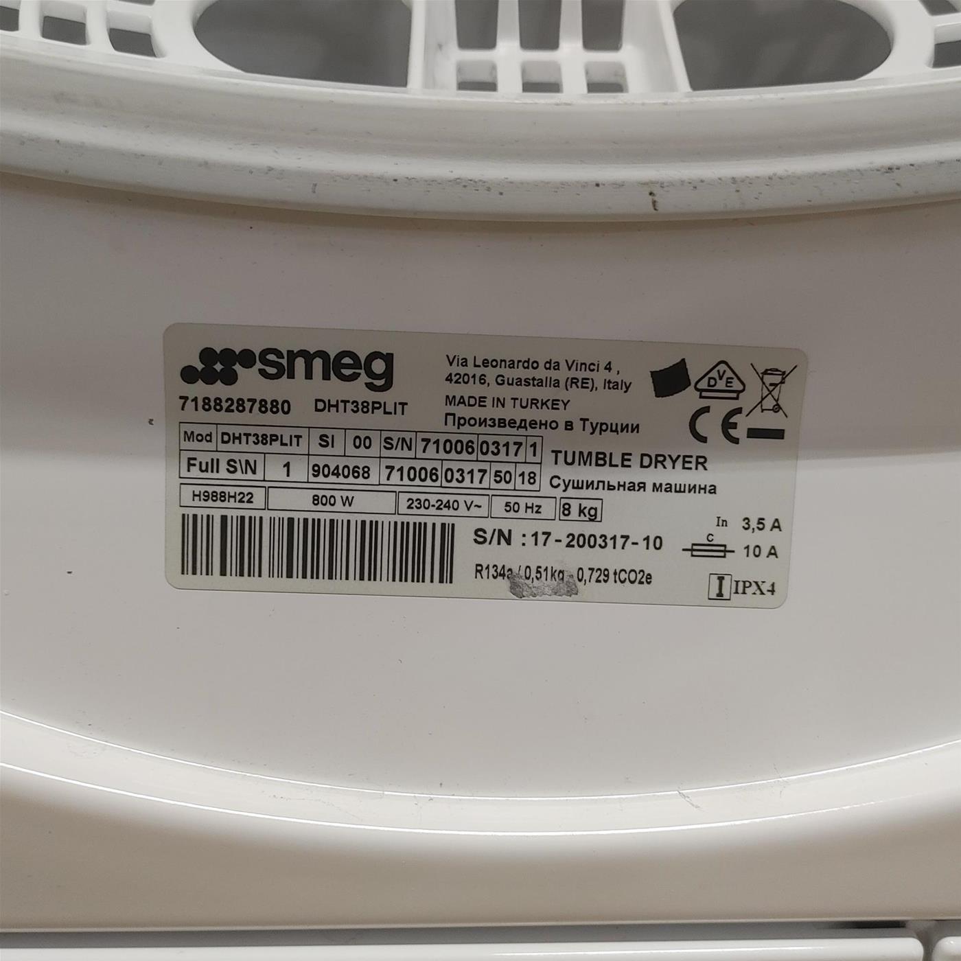 SMEG Asciugatrice DHT38PLIT, 8 Kg Classe A+++ -10% a Condensazione con Pompa di Calore