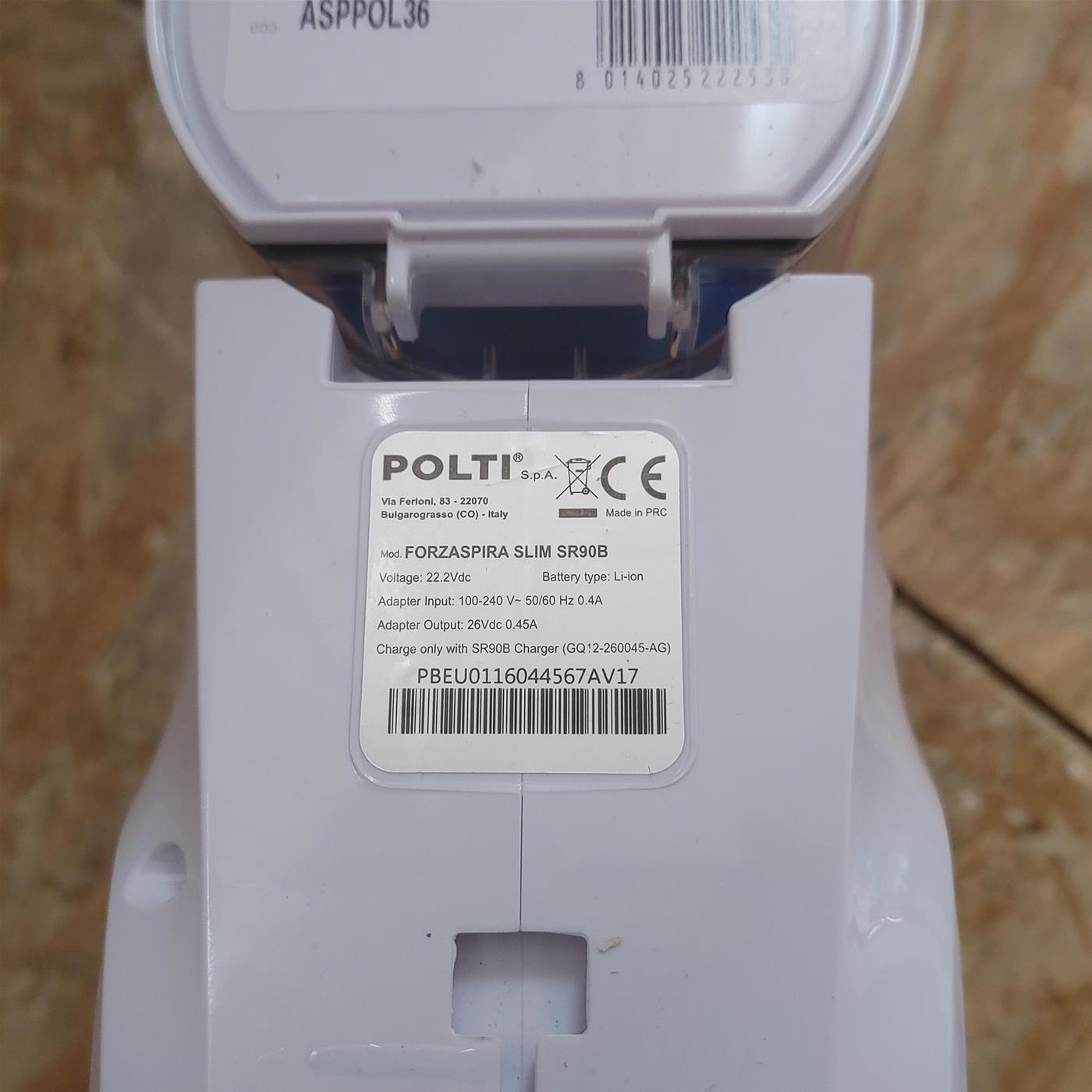 Polti Forzaspira Slim SR90B Aspirapolvere a batteria Tessuto asciutto Senza sacco 0,5 L Bianco