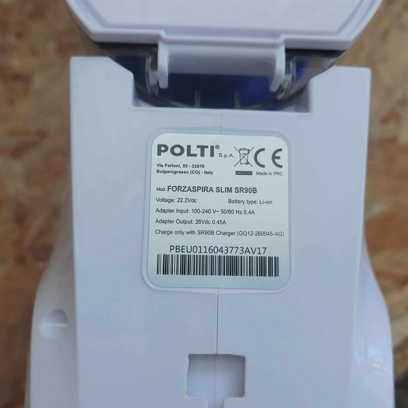 Polti Forzaspira Slim SR90B Aspirapolvere a batteria Tessuto asciutto Senza sacco 0,5 L Bianco