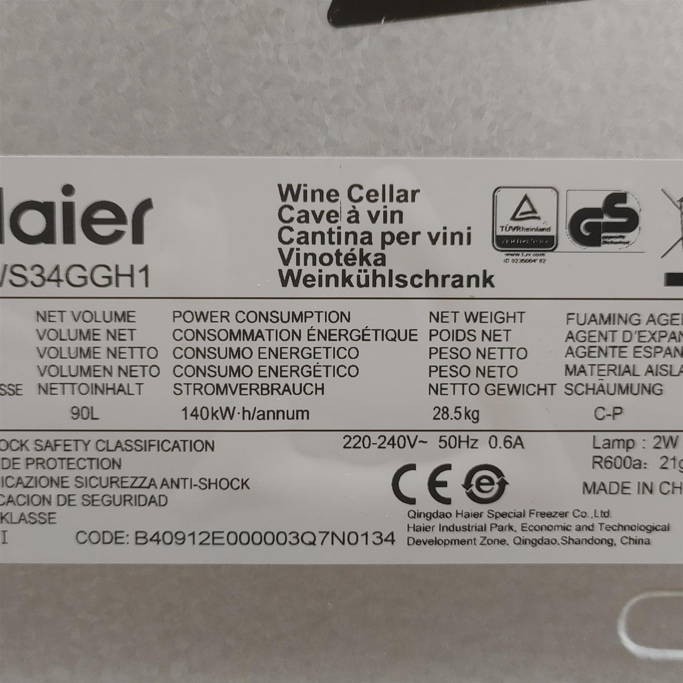 Cantinetta Haier Wine Bank 50 Serie 3 HWS34GGH1 Libera installazione 34 bottiglie