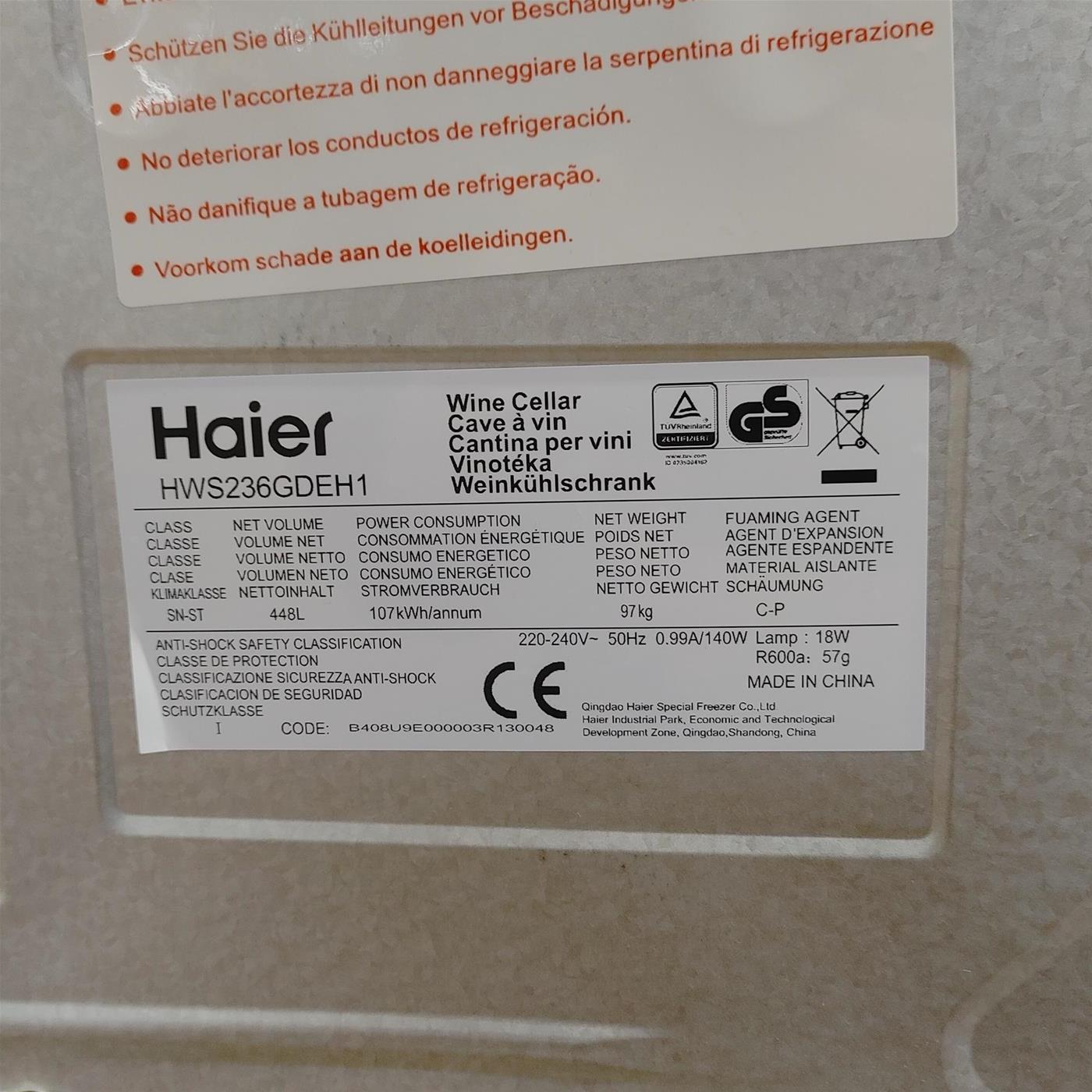 Cantinetta Haier Wine Bank 60 Serie 7 HWS236GDEH1 Libera installazione 236 bottiglie