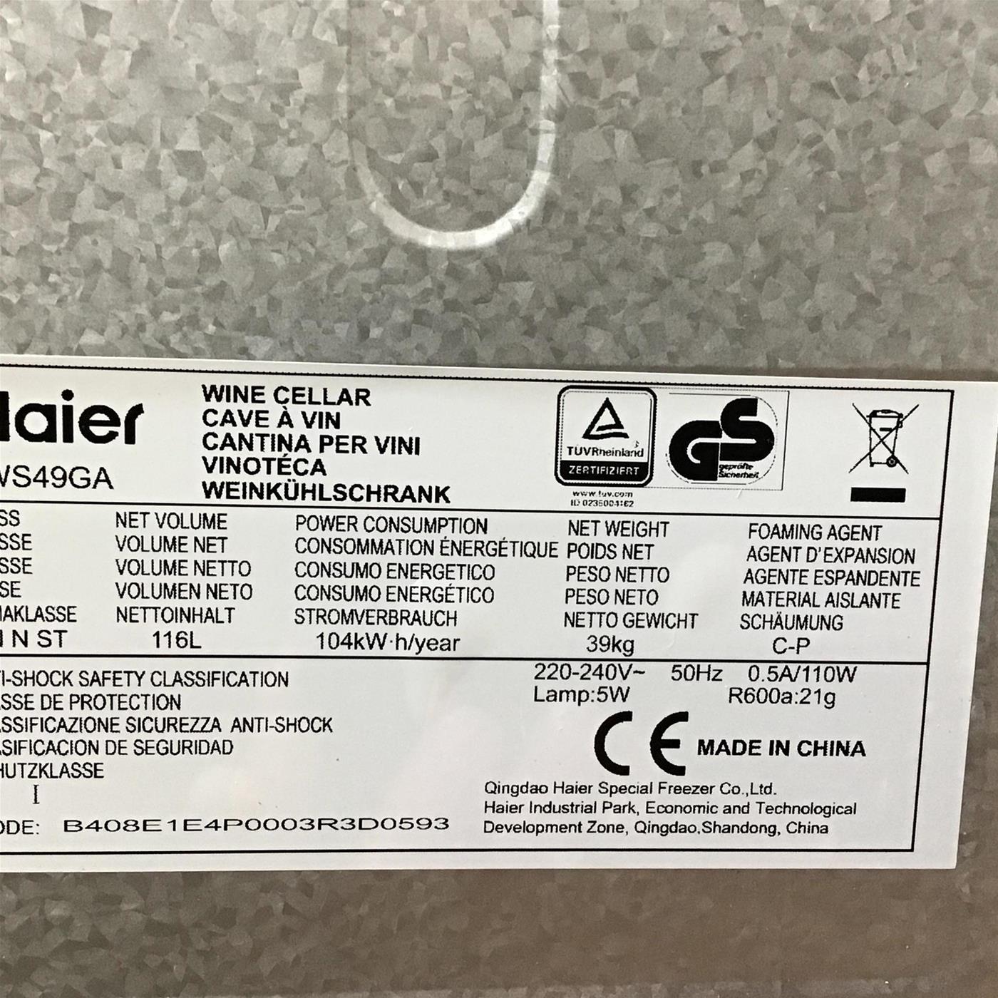 Cantinetta vino Haier Wine Bank 50 Serie 5 HWS49GA con compressore 49 bottiglie