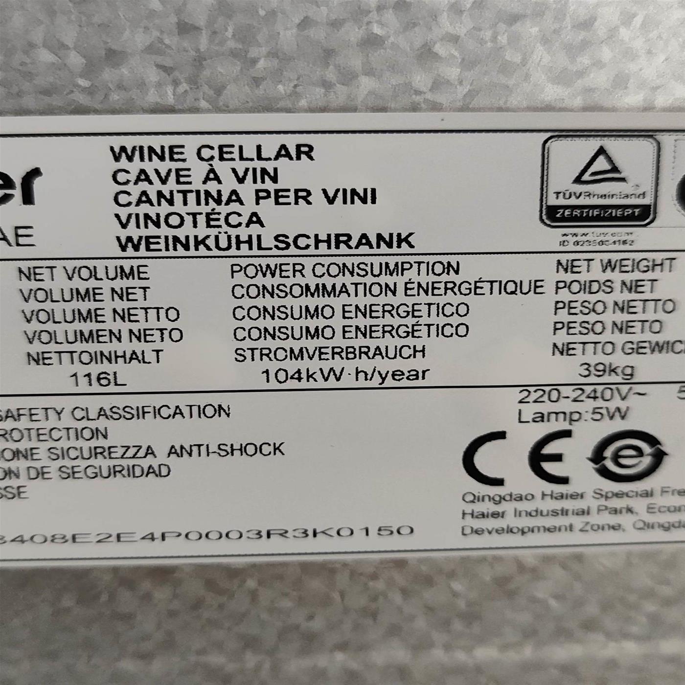 Cantinetta vino Haier Wine Bank 50 Serie 3 HWS49GAE  Libera installazione 49 bottiglie