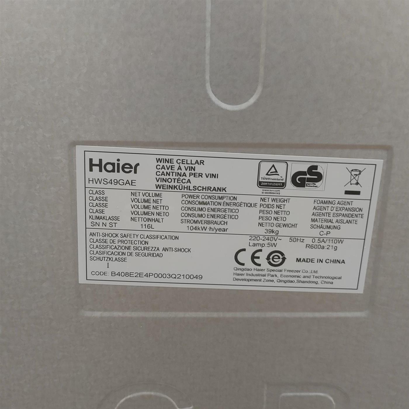 Cantinetta vino Haier Wine Bank 50 Serie 3 HWS49GAE  Libera installazione 49 bottiglie