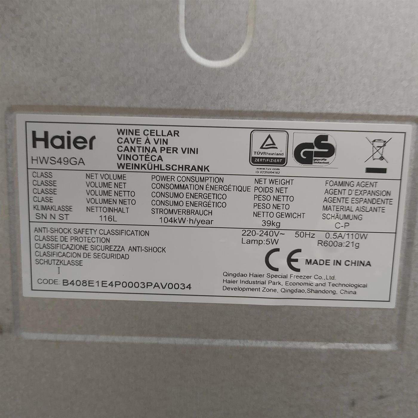 Cantinetta Vini Haier Wine Bank 50 Serie 5 HWS49GA 49 bottiglie