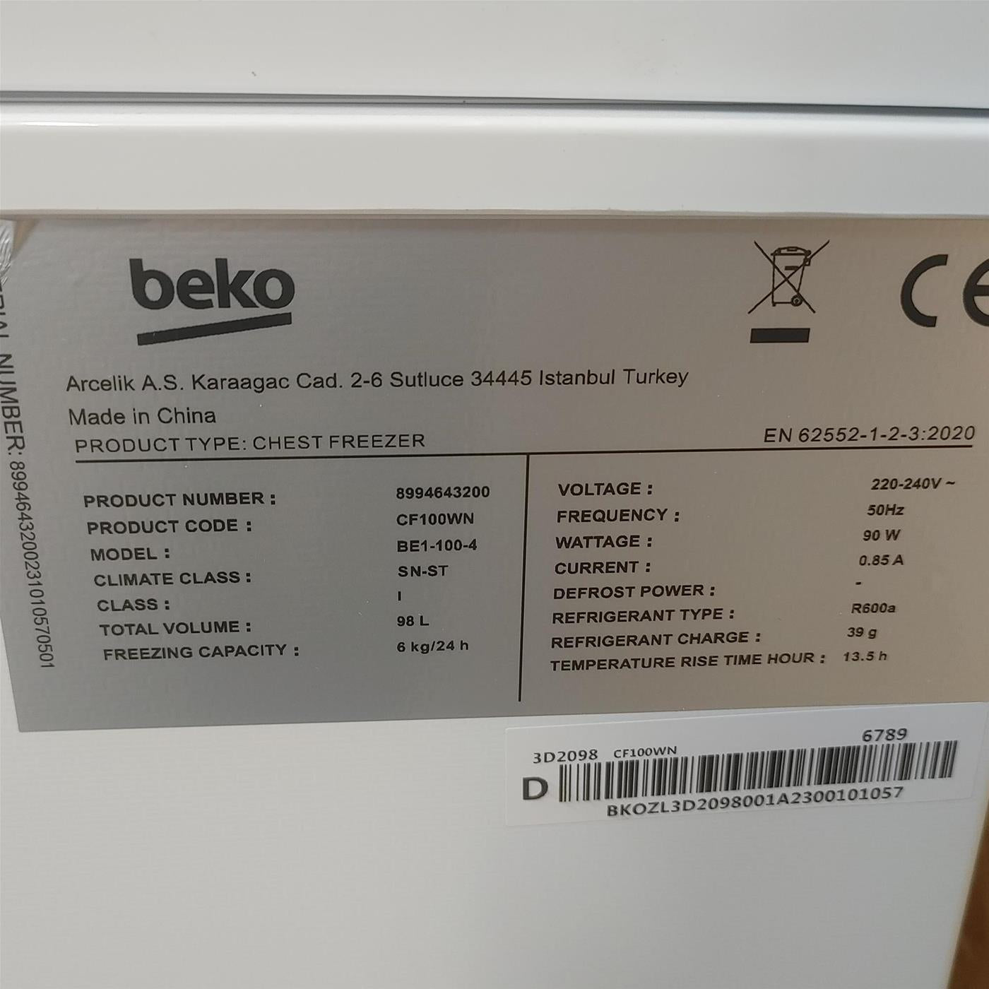 Congelatore a pozzo Beko CF100WN 98 L
