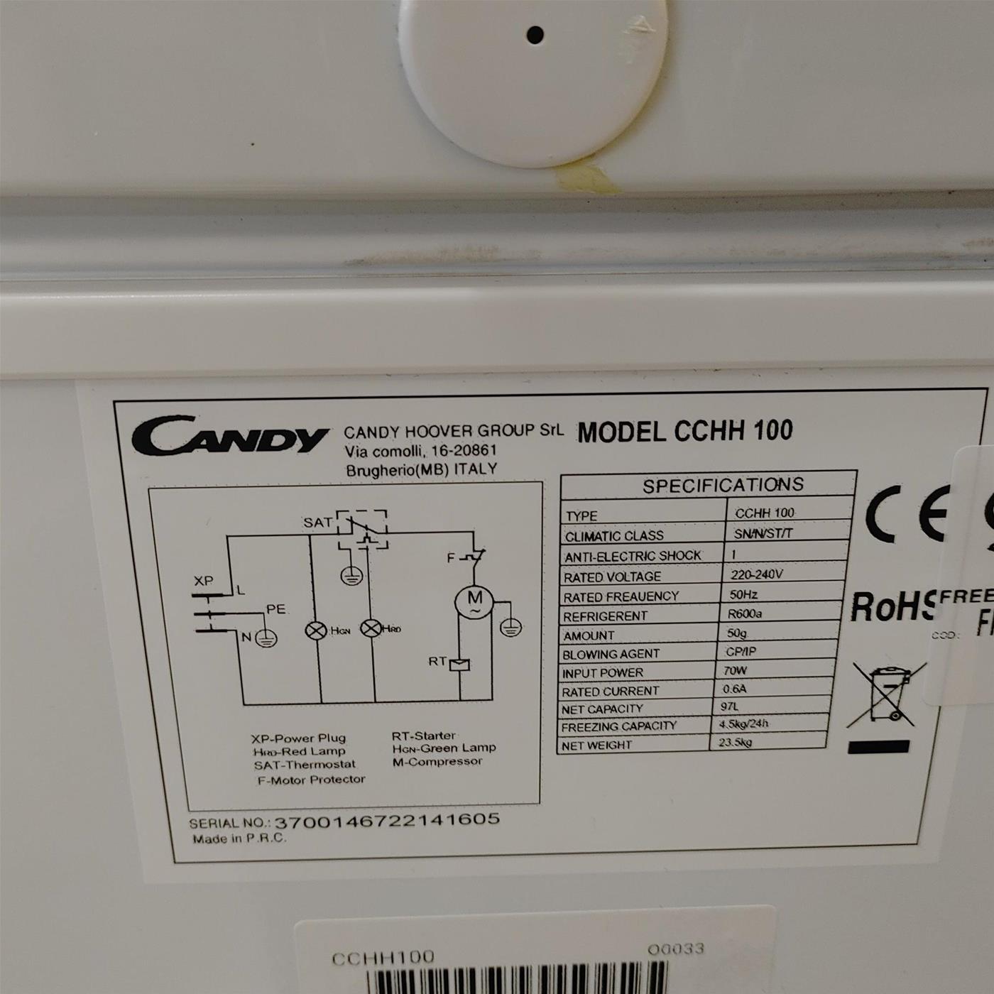 Congelatore Candy CCHH100 Congelatore a pozzetto Libera installazione 98 LF Bianco