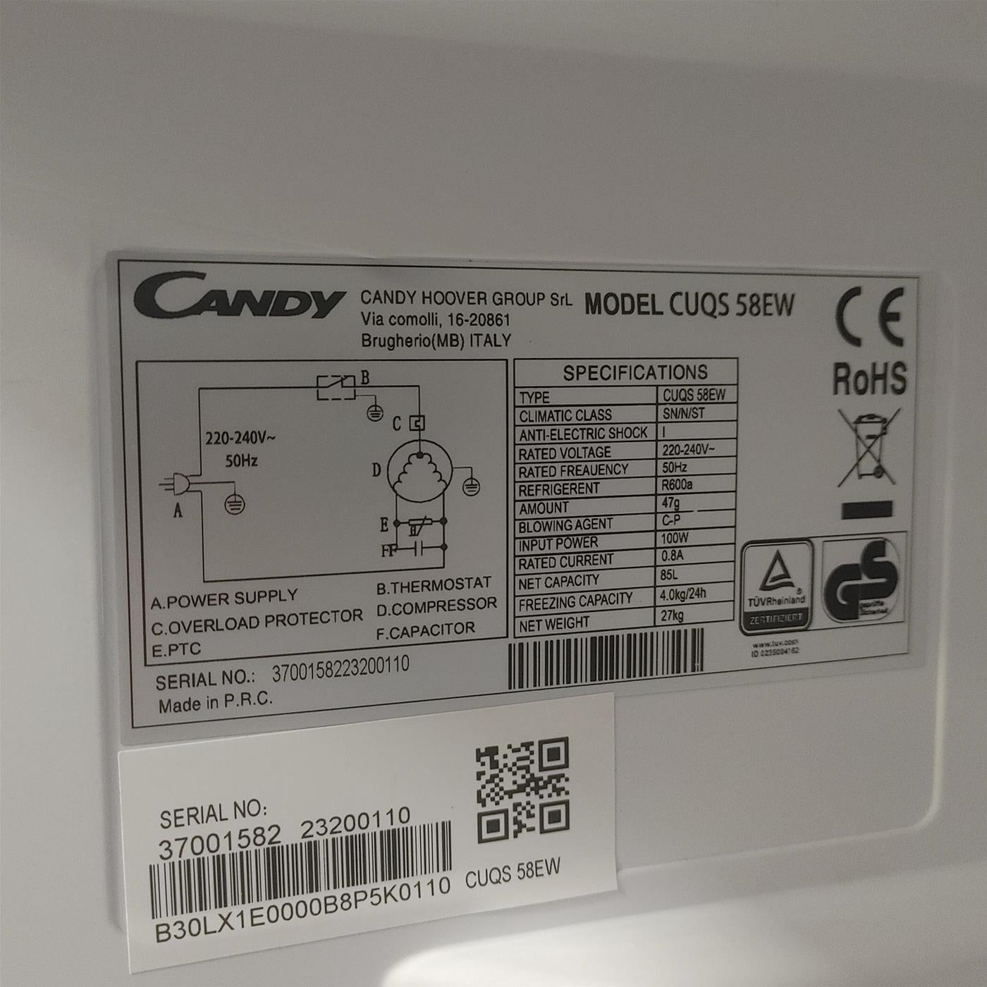 Congelatore verticale Candy Table Top CUQS 58EW 85 L