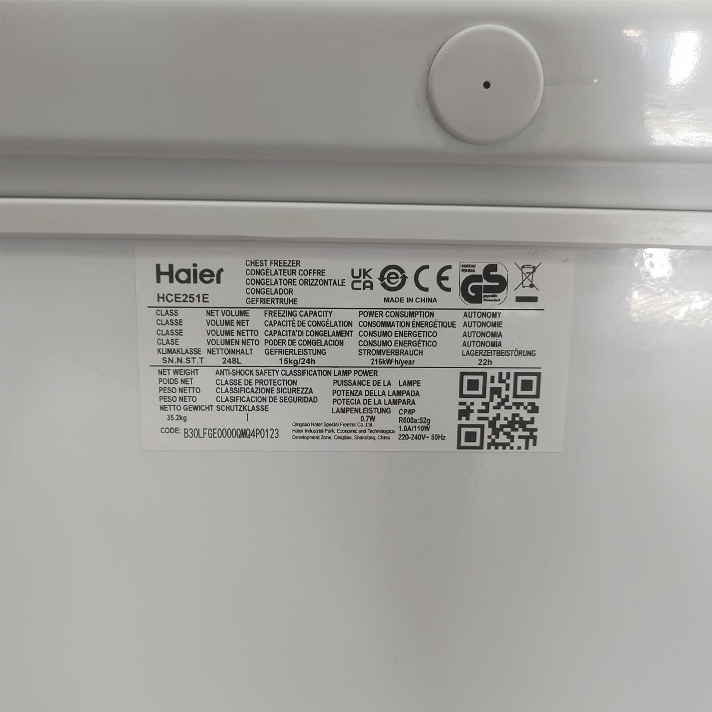 Congelatore a pozzo Haier HCE251E Libera installazione 248 L