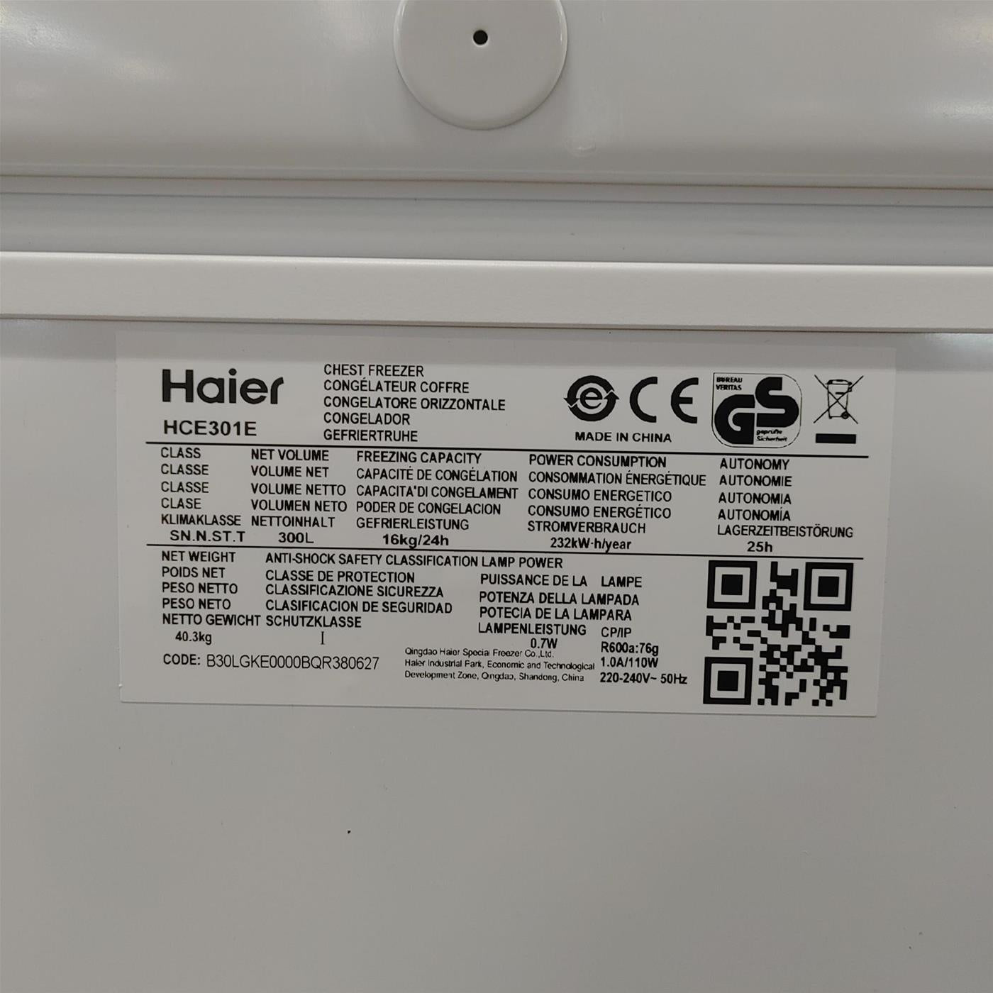 Congelatore a pozzo Haier HCE301E Libera installazione 300 L