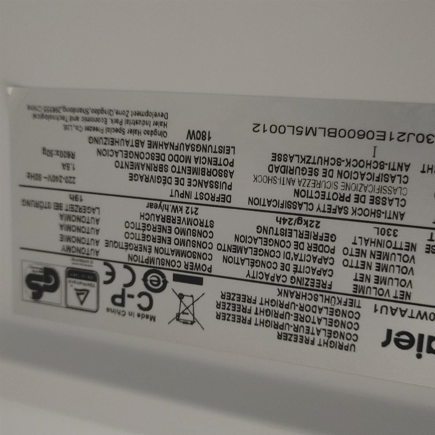 Haier H3F-320WTAAU1 Congelatore verticale Libera installazione 330 LD Bianco