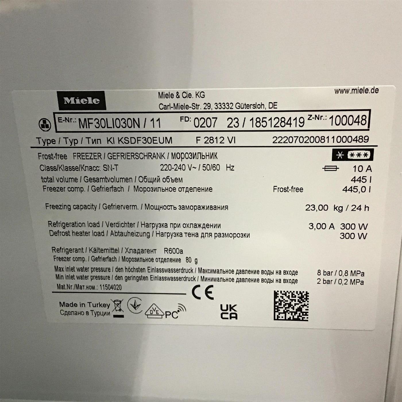 Congelatore verticale Miele F-2812 Vi da Incasso 445 L