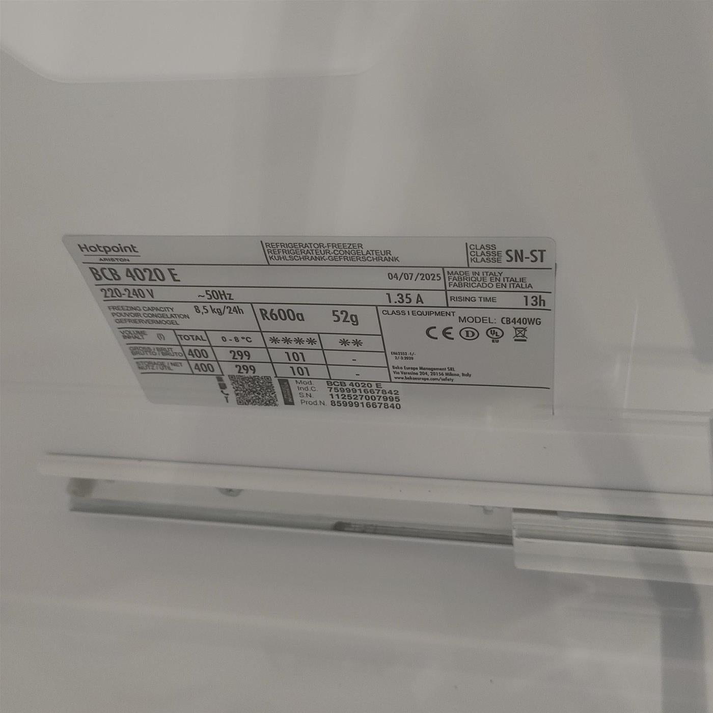 Frigorifero Hotpoint Ariston BCB 4020 E da Incasso 400 L