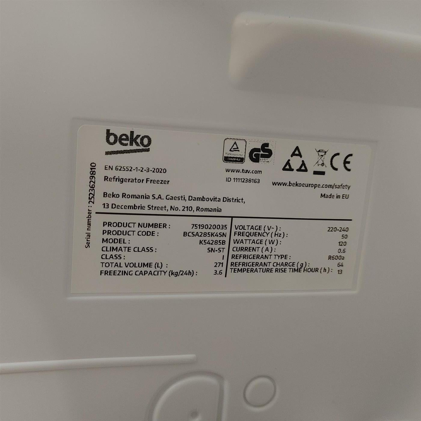 Frigorifero Beko BCSA285K4SN da Incasso 271 L