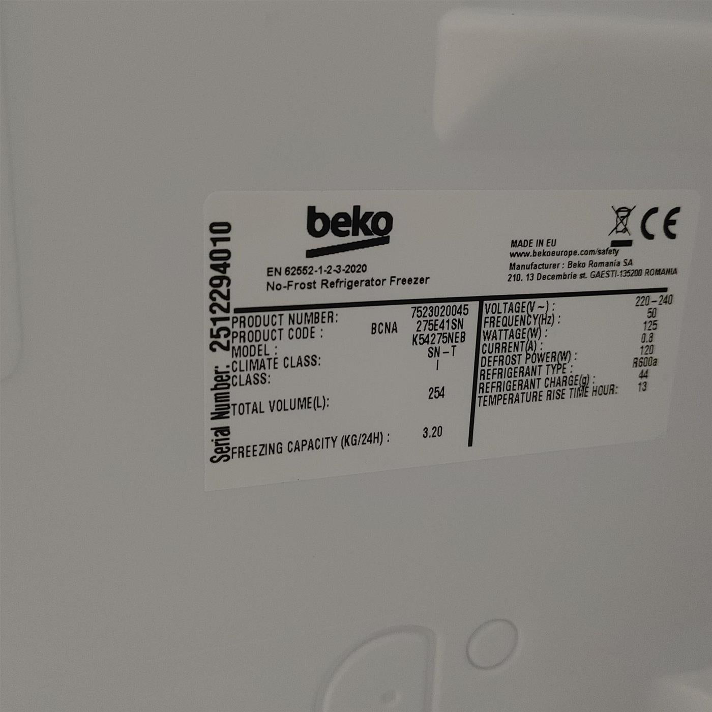 Frigorifero Beko K54275NEB da Incasso 249 L