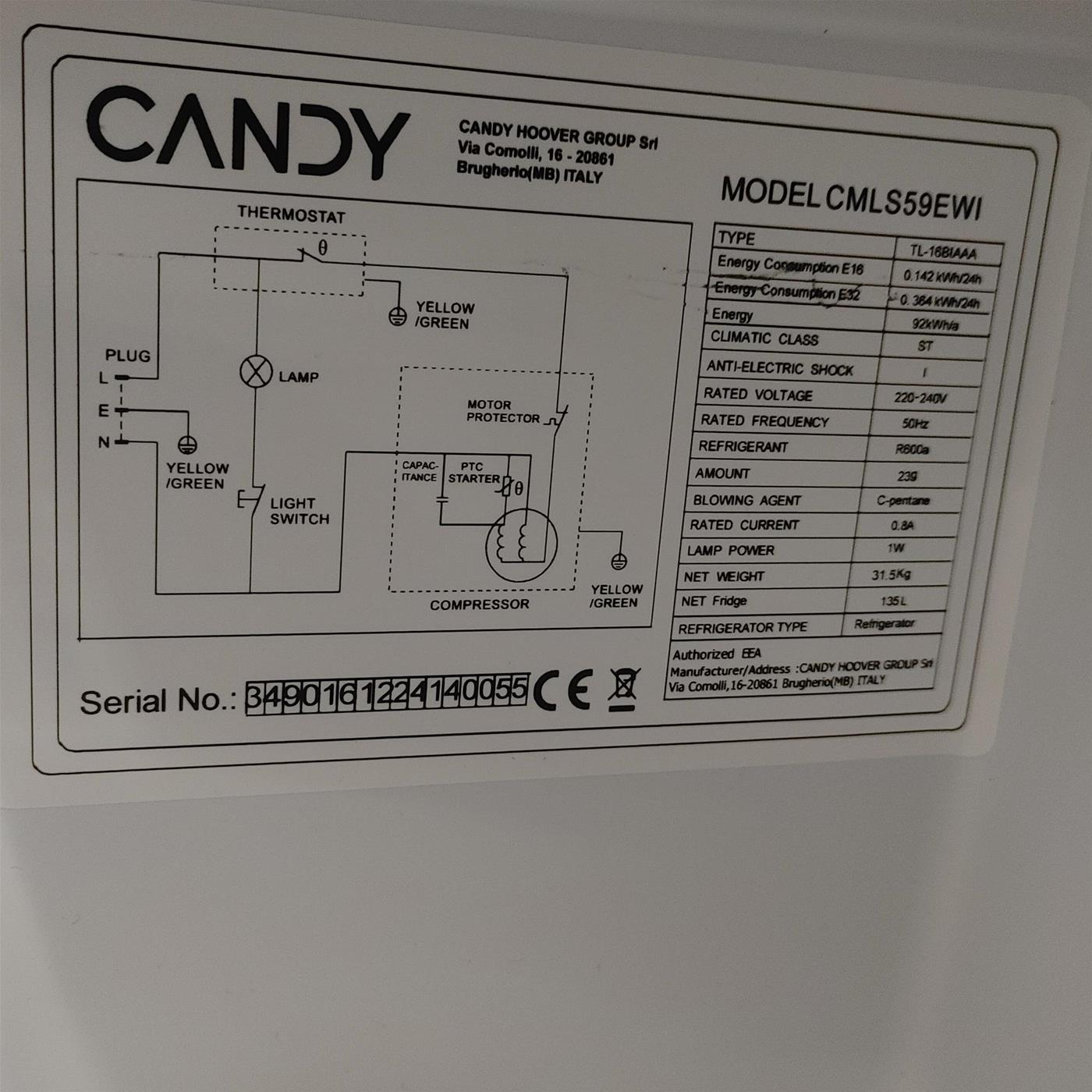 Frigorifero Candy CMLS59EWI Da incasso 135 L