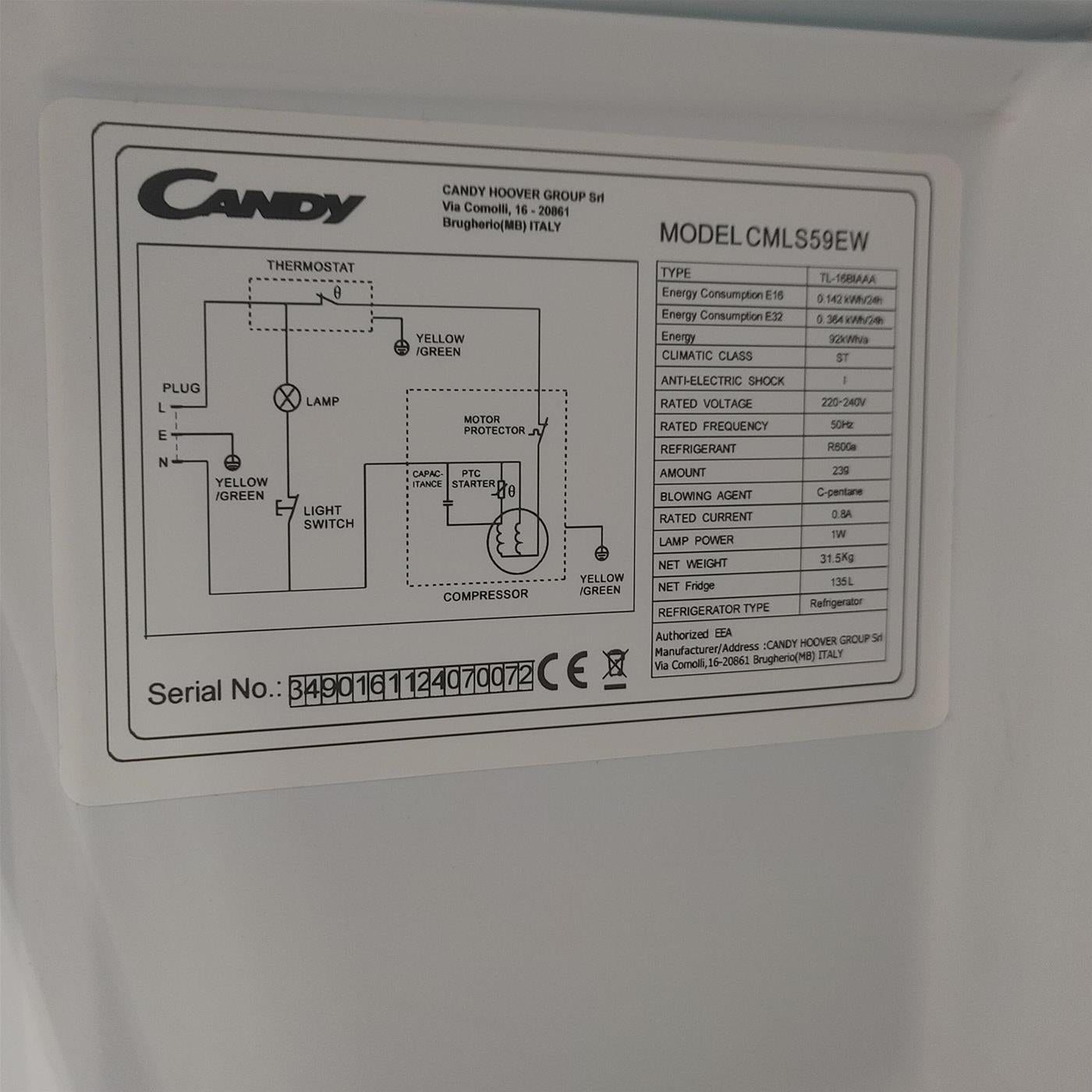 Frigorifero Candy CMLS59EW da incasso