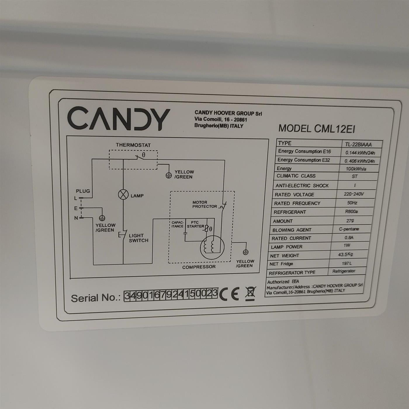 Frigorifero Candy CML12EI da incasso 197 L