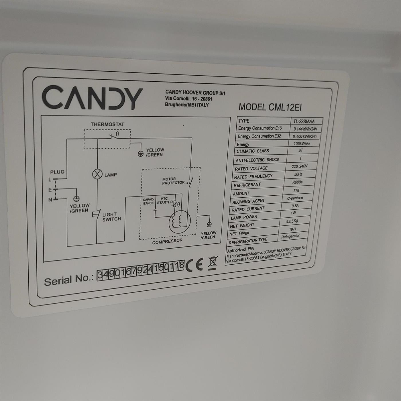 Frigorifero Candy CML12EI da incasso 197 L