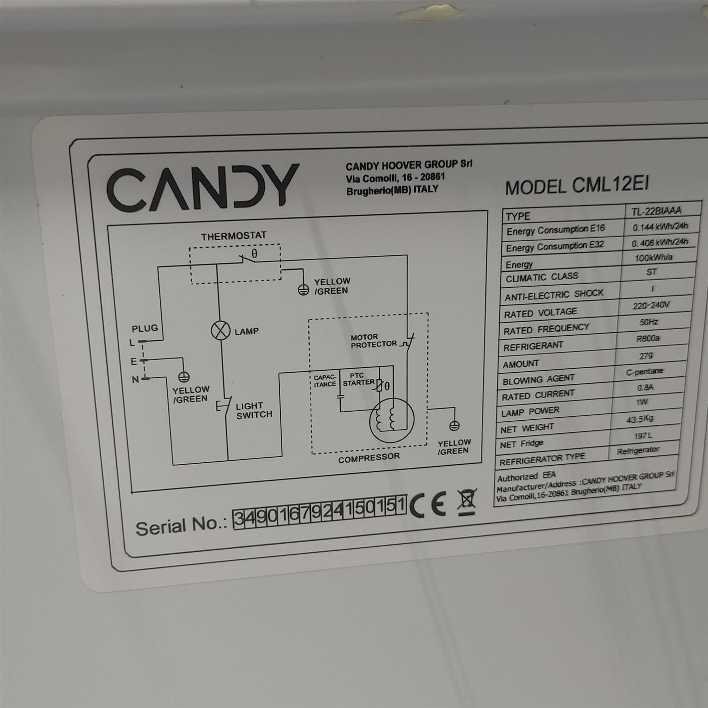 Frigorifero Candy CML12EI da incasso 197 L