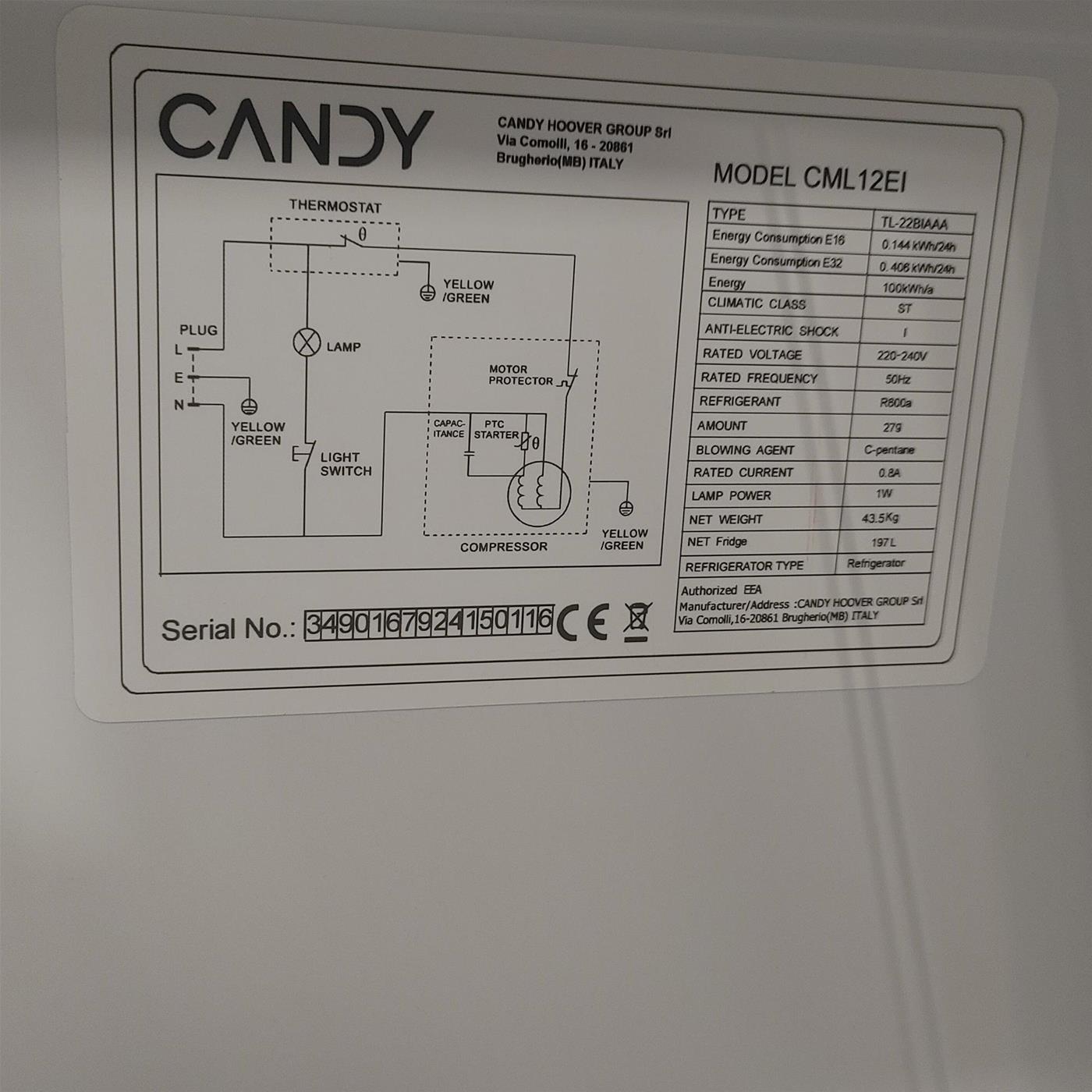 Candy CML12EI frigorifero Da incasso 197 L E Bianco