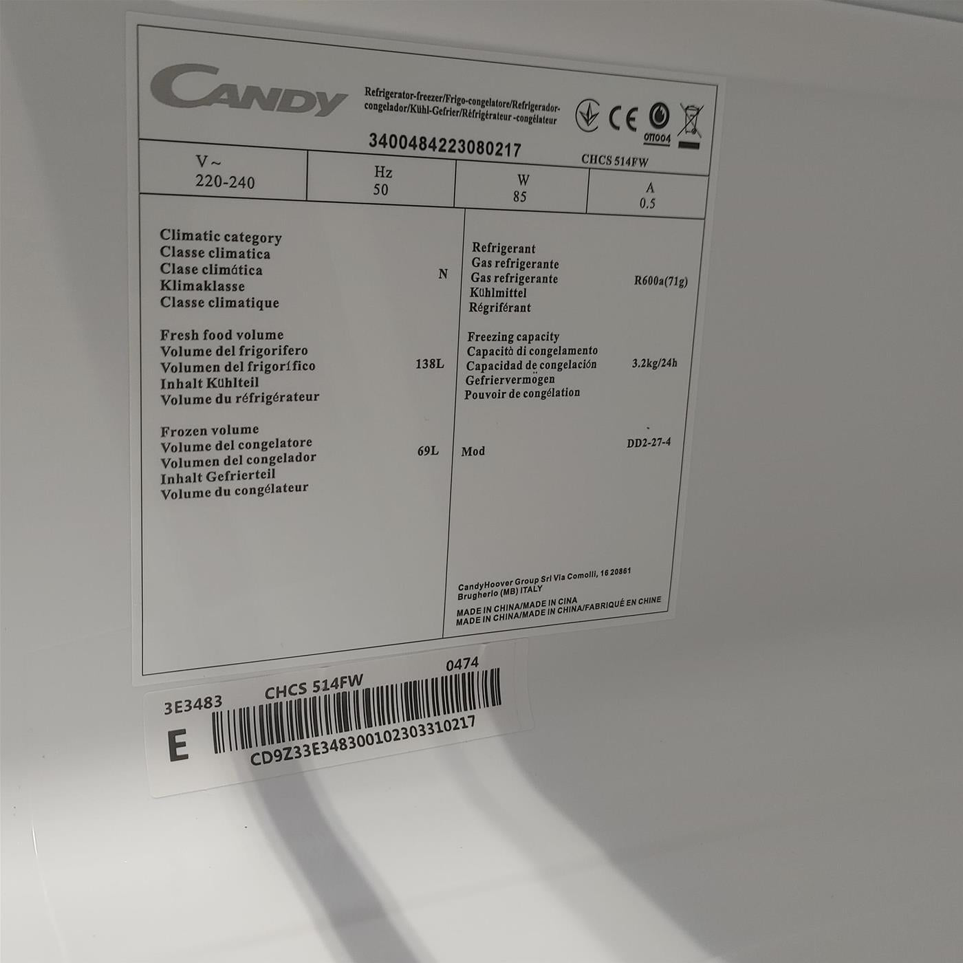 Frigorifero Candy CHCS514FW 207 L