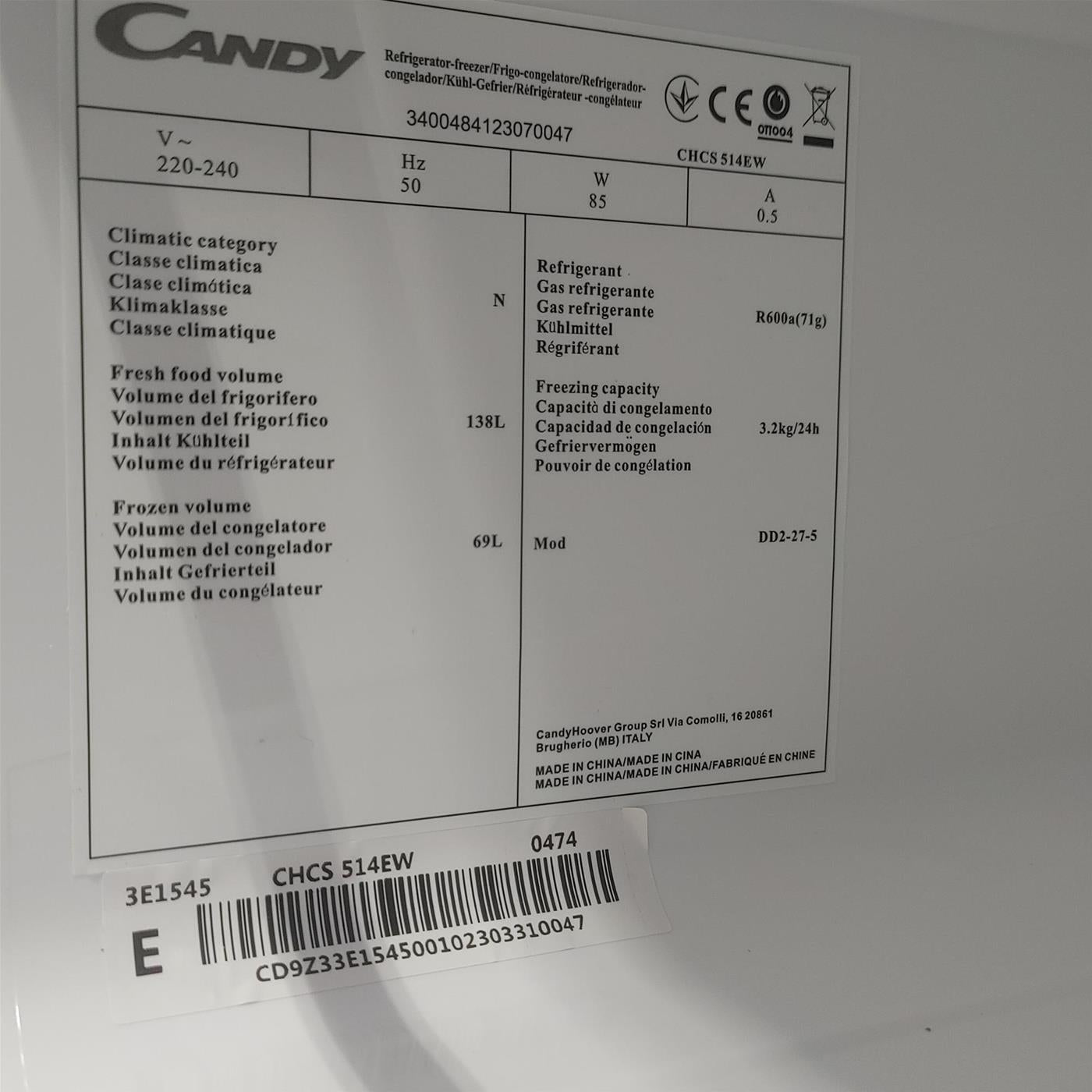 Frigorifero Candy CHCS 514EW 207 L