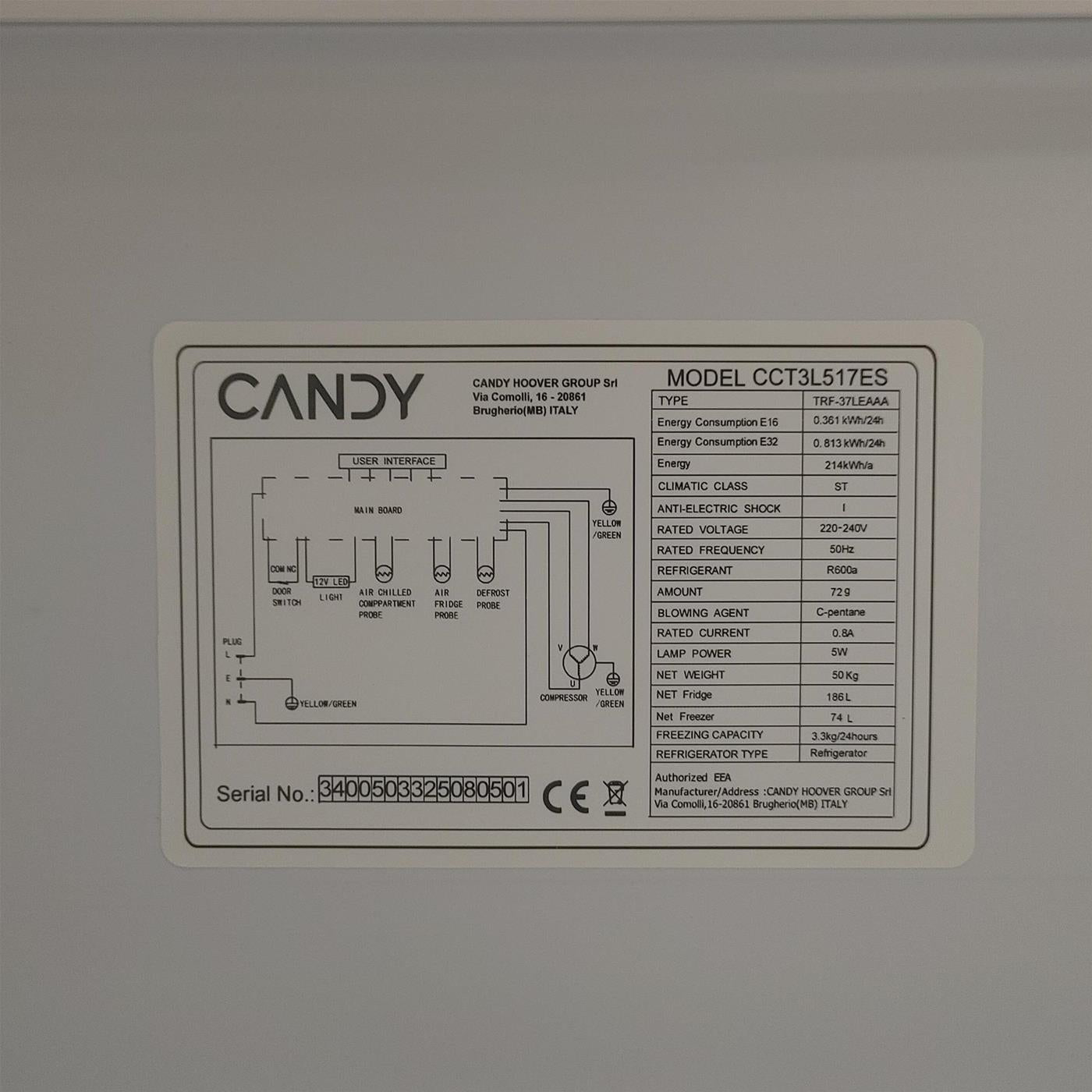 Frigorifero Candy City Combi CCT3L517ES Libera installazione 260 L