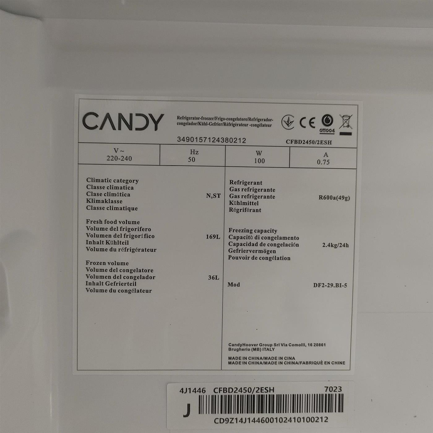 Frigorifero Candy CFBD2450/2ESH Da incasso 205 L