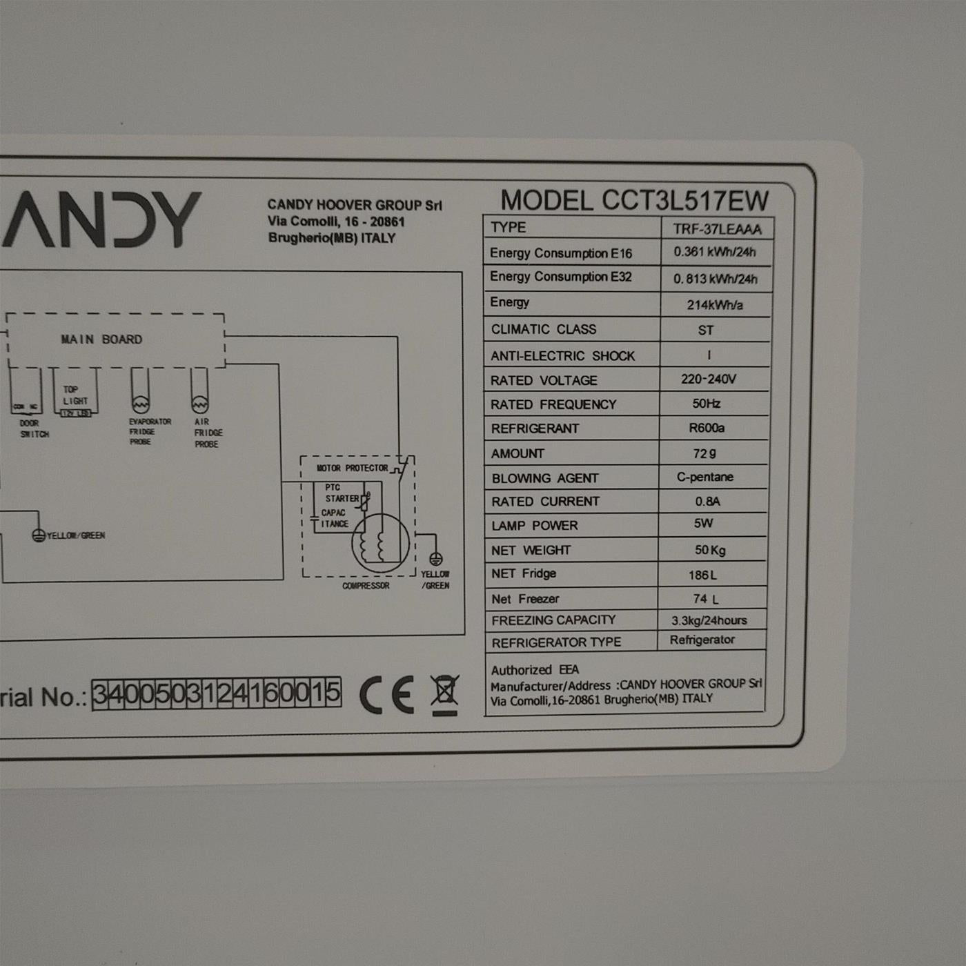 Frigorifero Candy City Combi CCT3L517EW 260 L