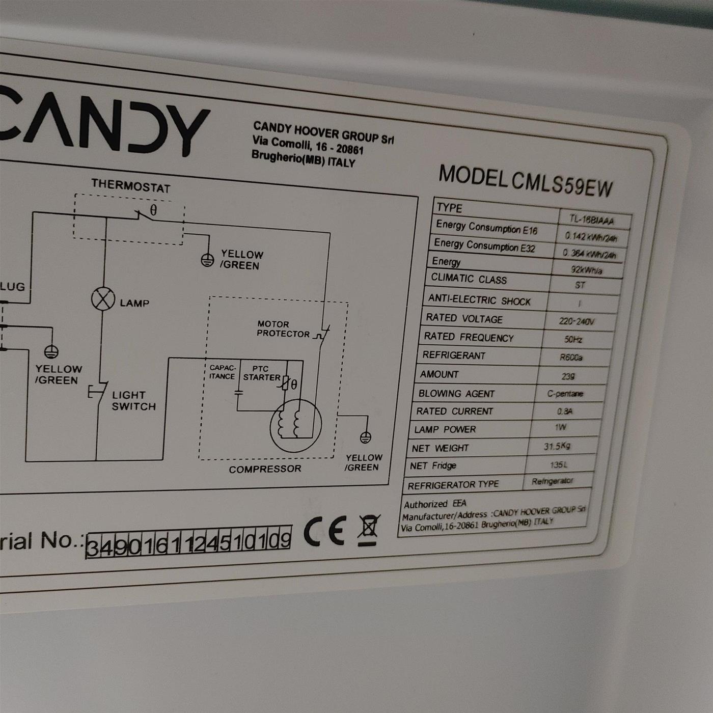 Frigorifero Candy CMLS59EW Da incasso
