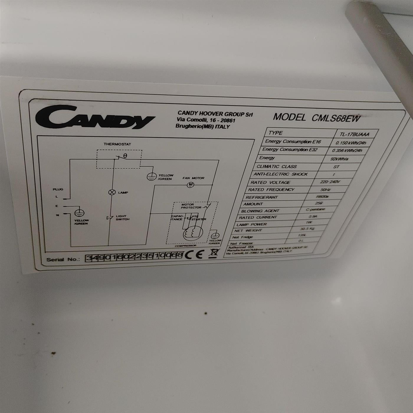 Frigorifero Candy CMLS68EW da Incasso 135 L