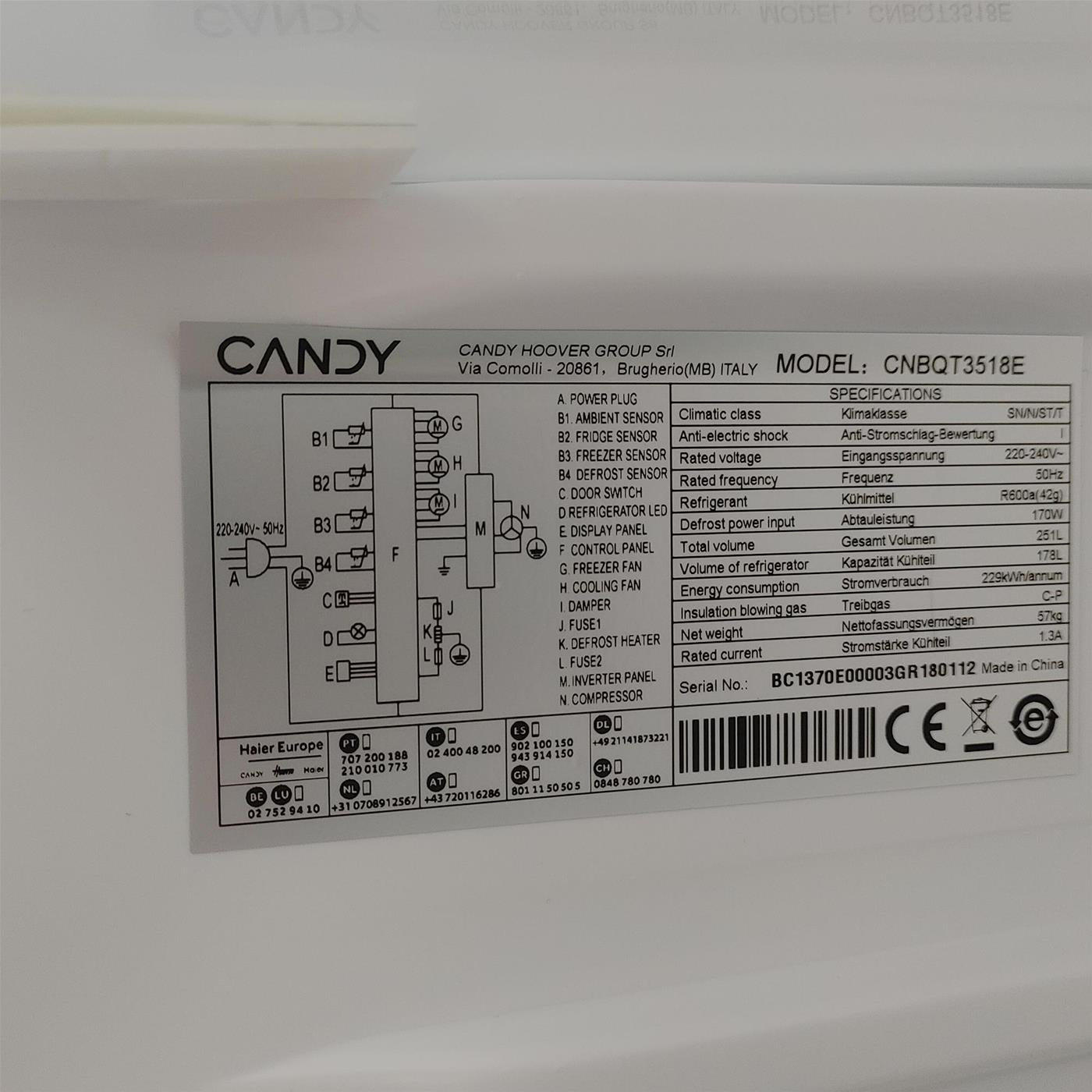Frigorifero Candy CNBQT3518E da Incasso