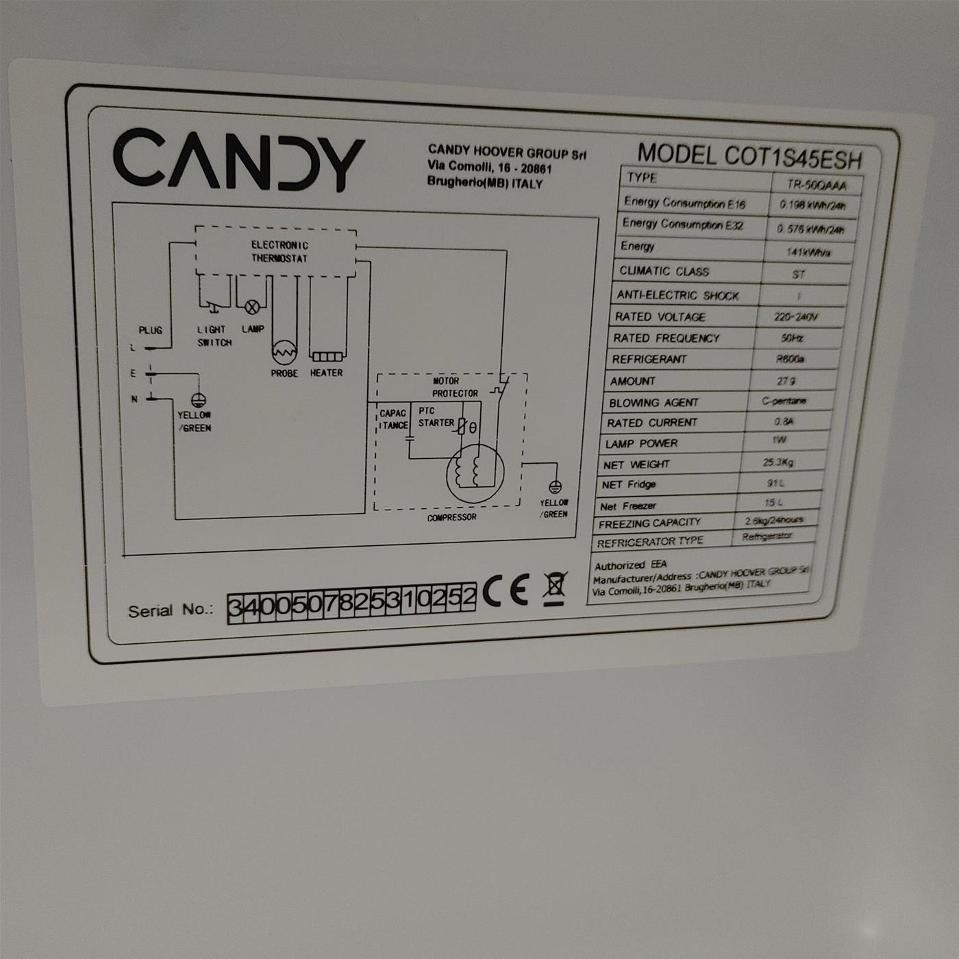 Frigorifero Candy COT1S45ESH Libera installazione 106 L