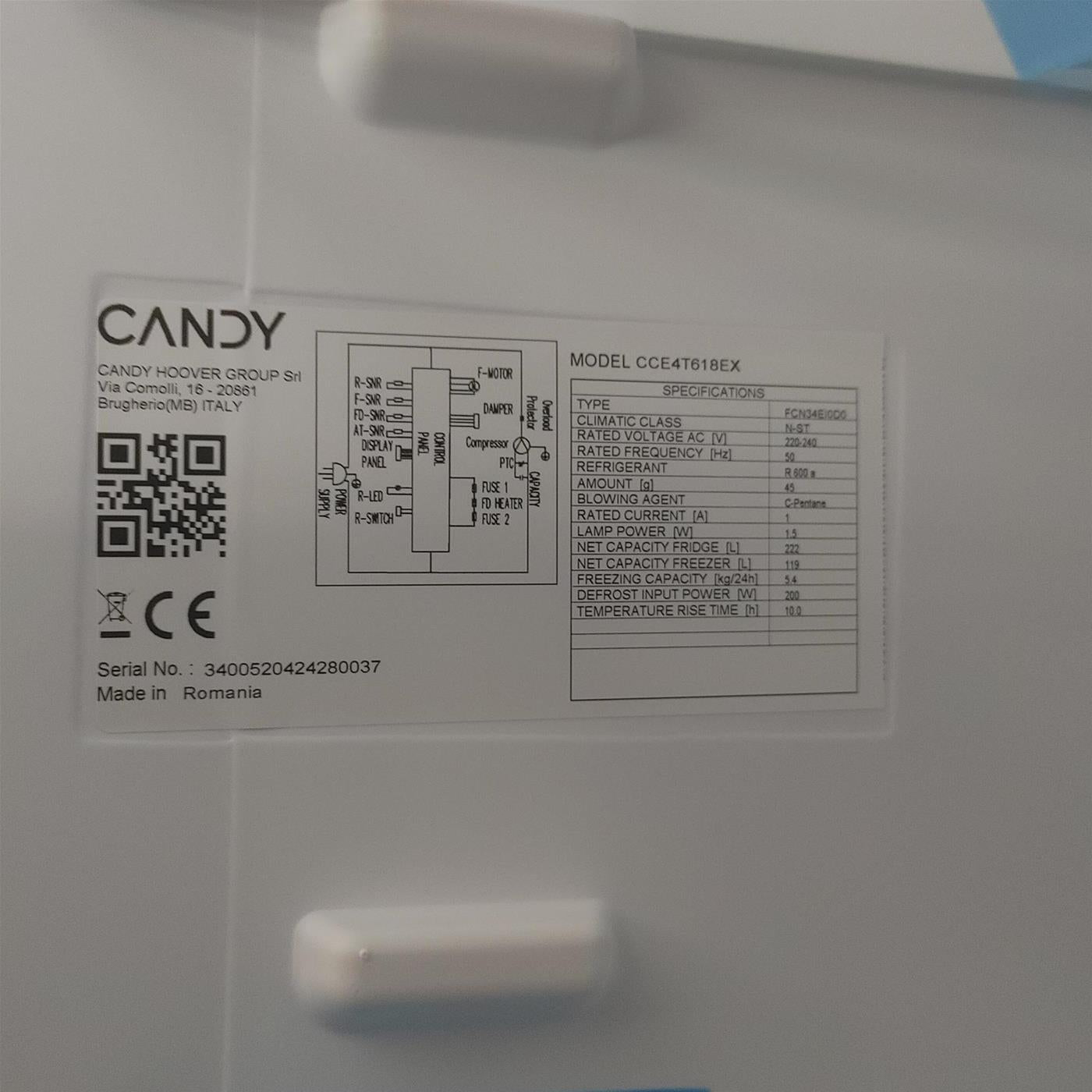 Frigorifero Candy Fresco CCE4T618EX Libera installazione 341 L