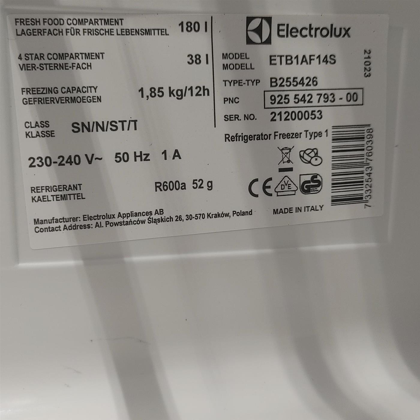 Frigorifero Electrolux ETB1AF14S da incasso 218 L
