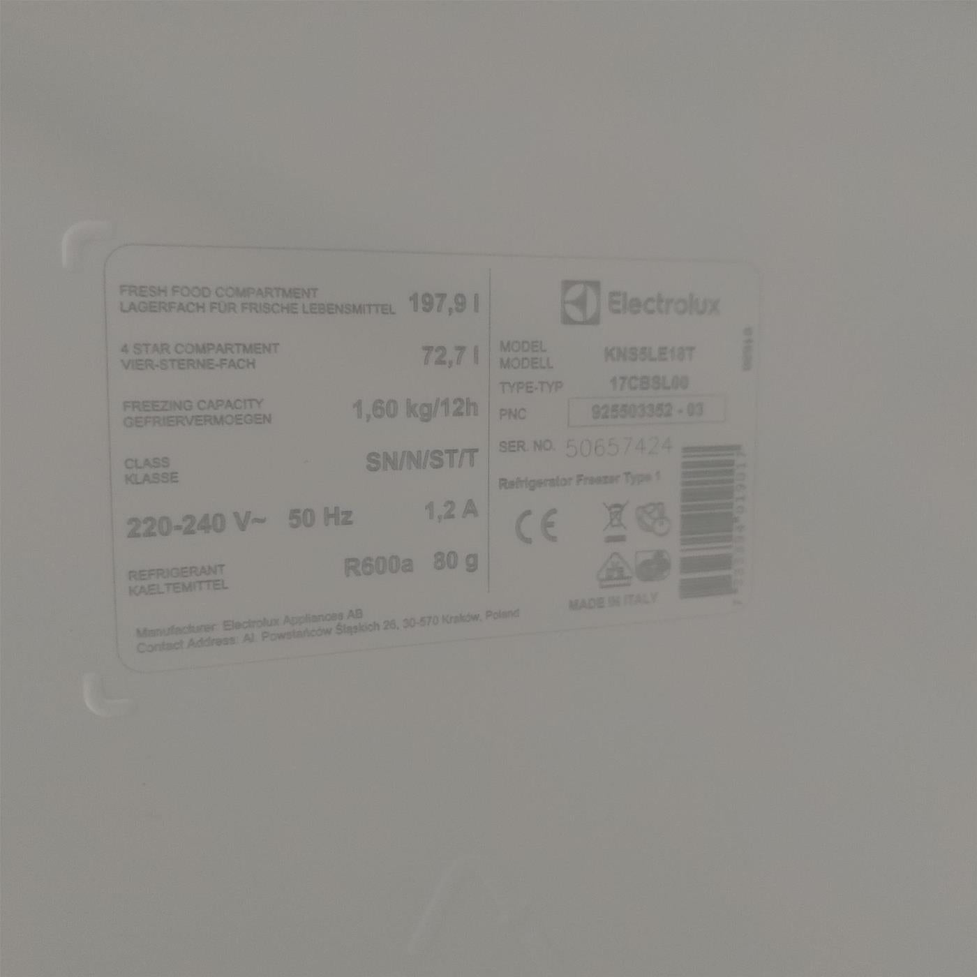 Frigorifero Electrolux KNS5LE18T Serie 500 ColdSense 271 L