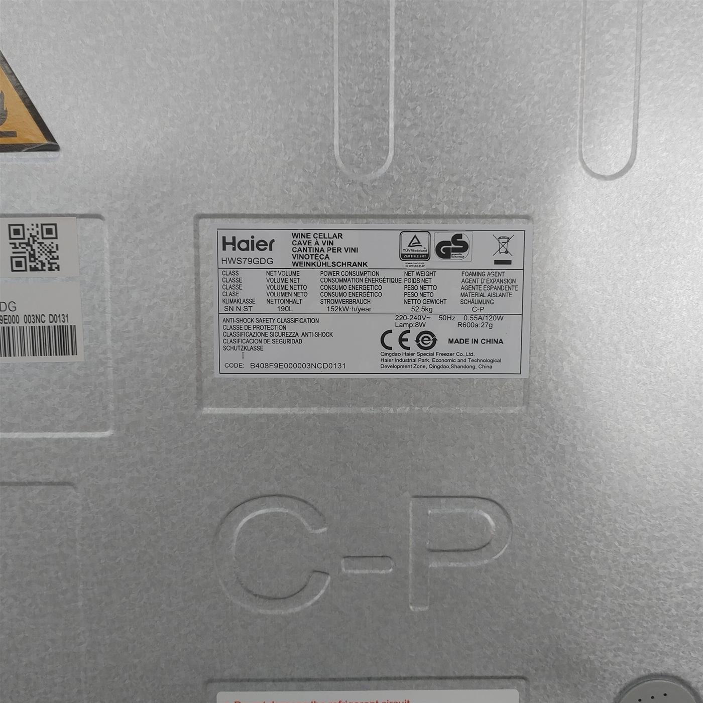 Haier Wine Bank 50 Serie 5 HWS79GDG Frigorifero per vino a compressore Libera installazione Nero 79 bottiglia/e