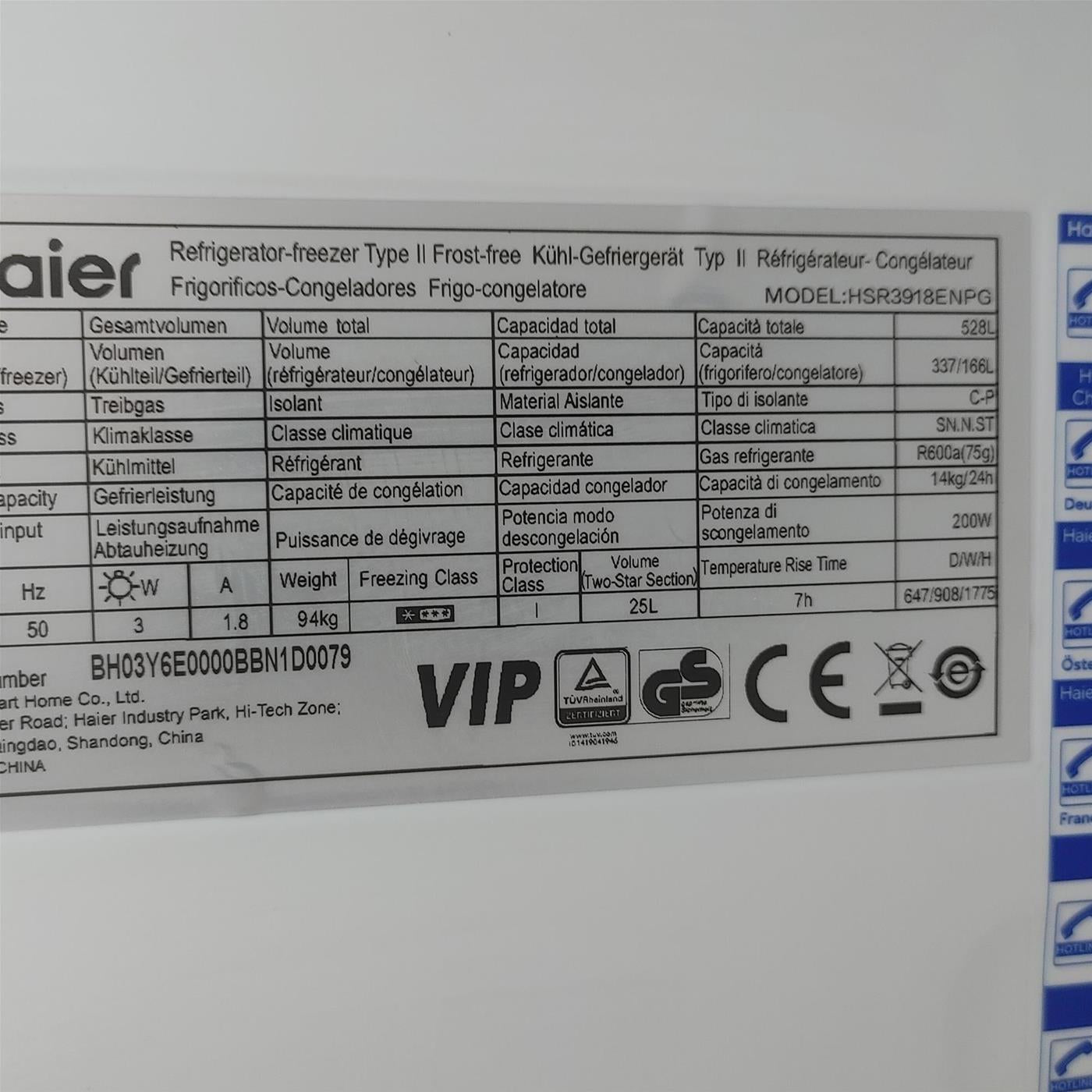 Haier HSR3918ENPG 528 LE Argento