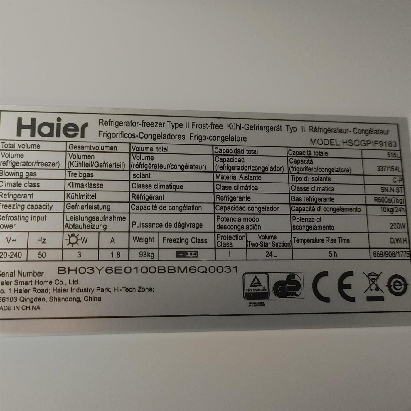 Frigorifero side-by-side Haier SBS 90 Serie 3 HSOGPIF9183 Libera installazione 515 LF Argento