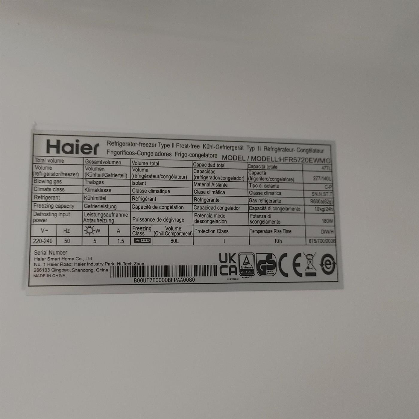 Frigorifero side-by-side Haier FD 70 Serie 5 HFR5720EWMG Libera installazione 477 LE Argento